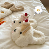 狗狗甜品师 毛毛拖鞋 甜美ins可爱厚底棉拖鞋 女居家保暖加绒冬季