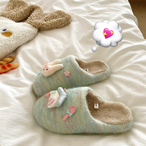 米菲过家家~！多巴胺diy可爱棉拖鞋女居家外穿保暖冬季毛毛拖鞋潮