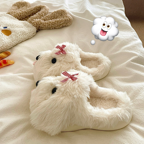 吐舌小狗~！可爱软萌ins加绒棉拖鞋女冬季居家保暖厚底毛毛拖鞋潮