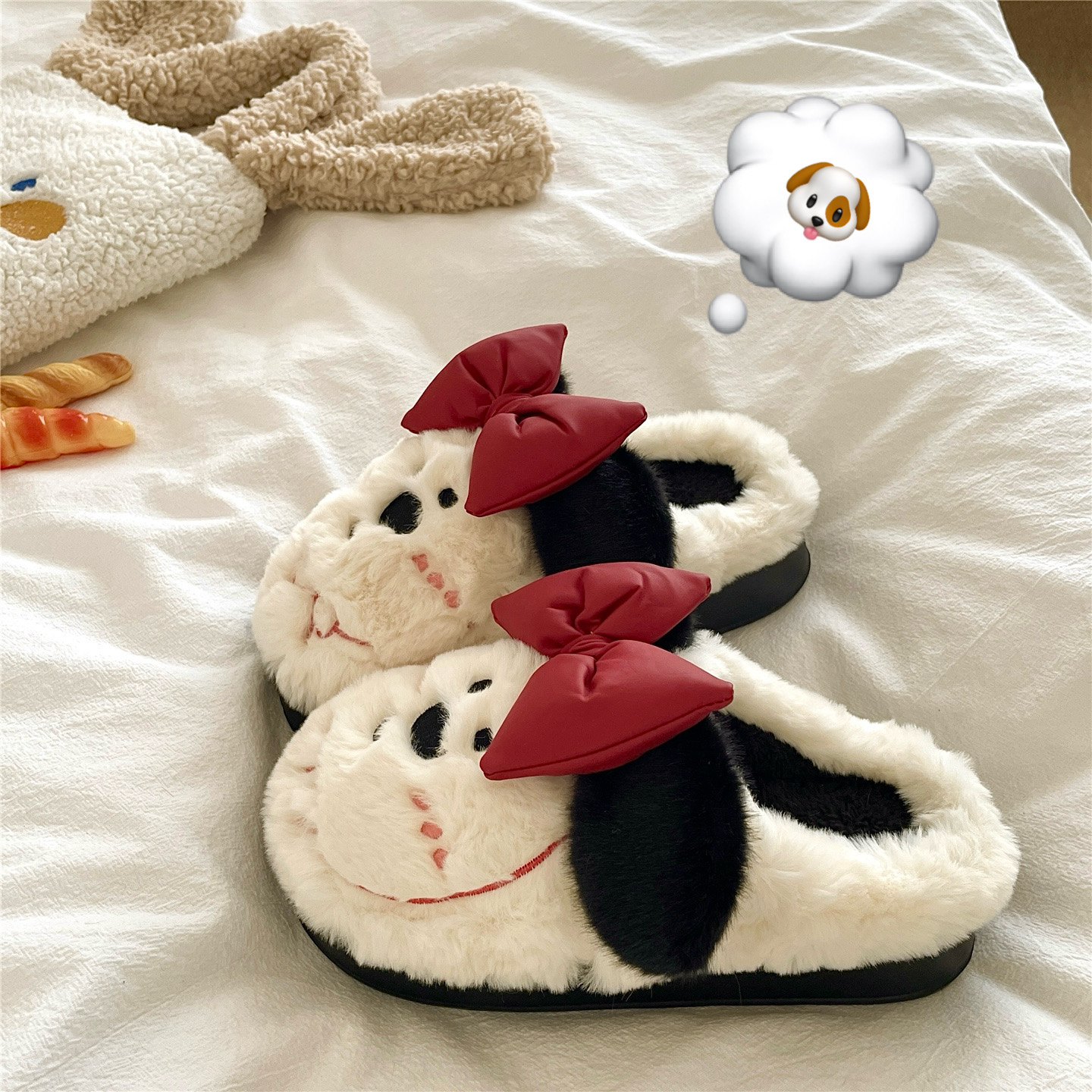 甜心小狗狗~！软萌ins可爱包头棉拖鞋女厚底居家保暖加绒毛毛拖鞋
