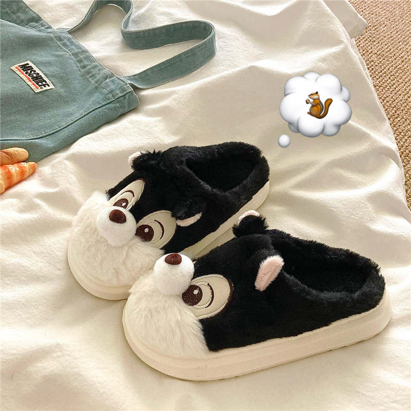 Q萌小松鼠~！可爱ins居家棉拖鞋女冬季室内厚底保暖包头毛毛拖鞋
