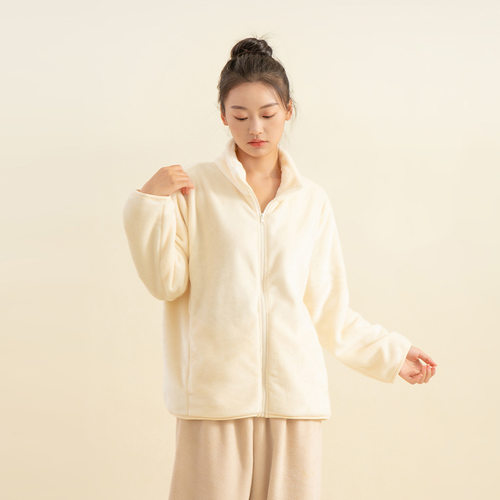 女款立领拉链珊瑚绒保暖睡衣上衣