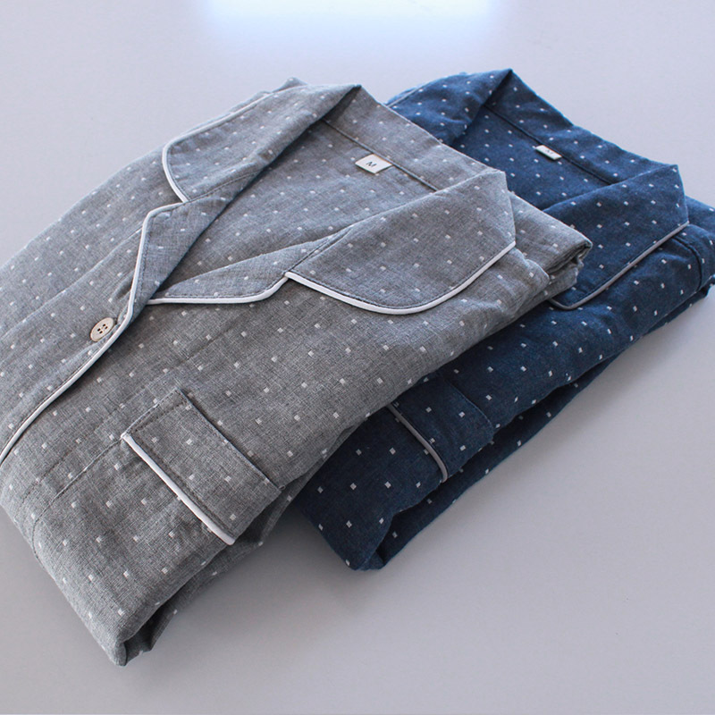 双层纱布无印风素色波点长袖睡衣