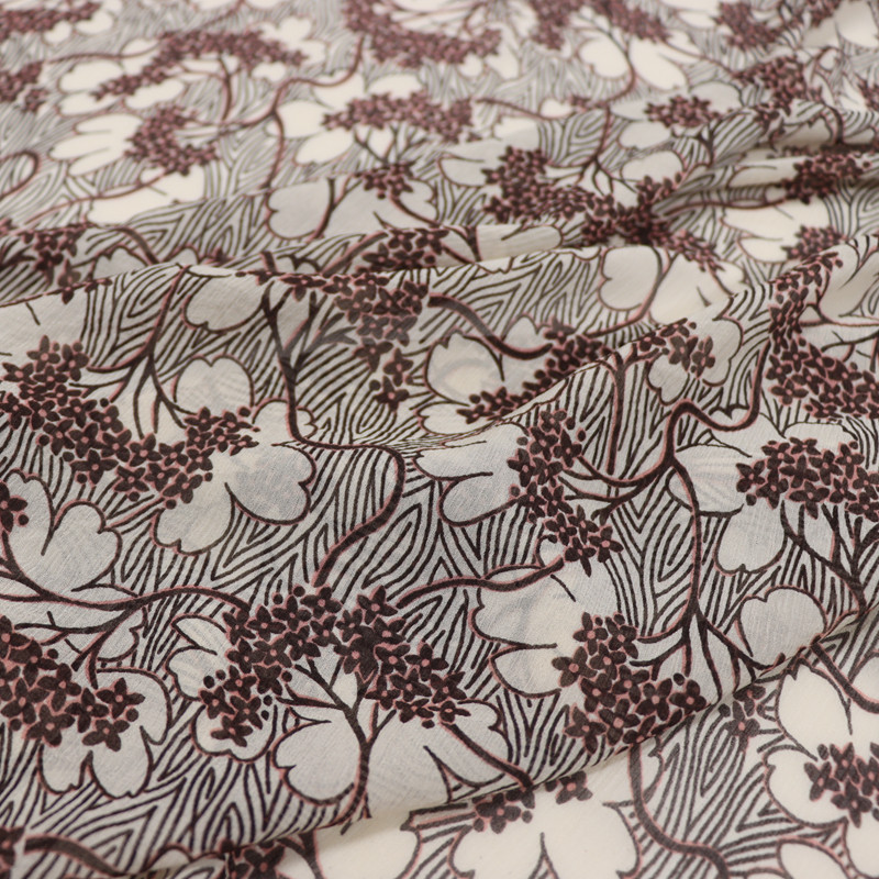 12姆米花朵 真丝顺纡纱汉服衬衫连衣裙桑蚕丝服装布料面料