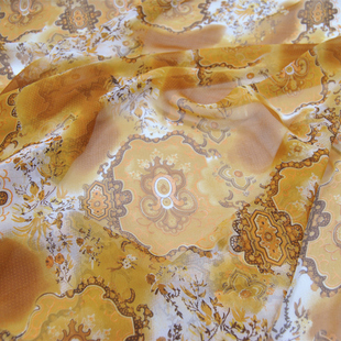 宽幅复古黄底素雅真丝乔其纱连衣裙旗袍衬衫 布料面料 桑蚕丝服装
