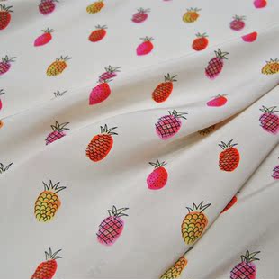 宽幅五彩菠萝真丝双绉连衣裙衬衫 布料面料 半身裙桑蚕丝服装