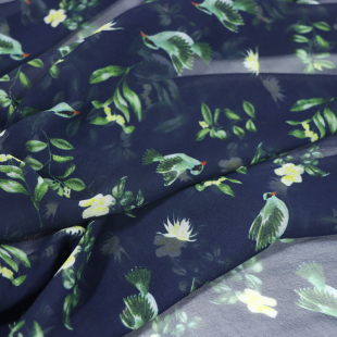 宽幅藏青色底鸟真丝乔其纱连衣裙衬衫 布料面料 桑蚕丝服装