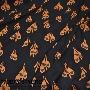 宽幅黑底 花朵 真丝建宏绉  100%桑蚕丝服装布料面料