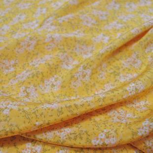 宽幅黄底小碎花真丝双绉半身裙连衣裙衬衫桑蚕丝服装布料面料