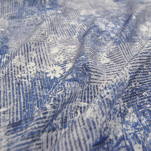 宽幅蓝格子白花素雅真丝双绉连衣裙衬衫半身裙桑蚕丝服装布料面料