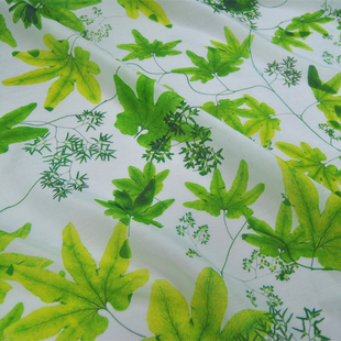 宽幅白色绿枝叶真丝丝棉旗袍衬衫 布料面料 连衣裙半身裙桑蚕丝服装