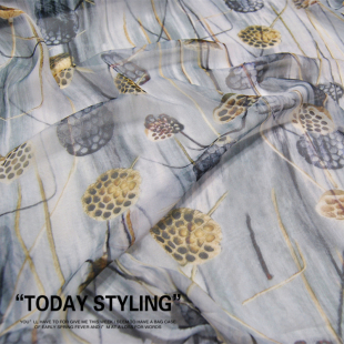 宽幅莲藕素雅竖花纹真丝乔其纱连衣裙衬衫 布料面料 桑蚕丝服装