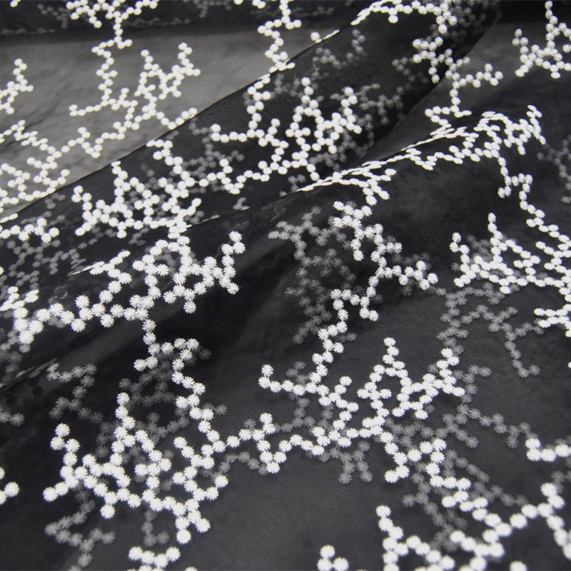 宽幅白小花真丝绡欧根纱底刺绣绣花连衣裙旗袍桑蚕丝服装布料面料