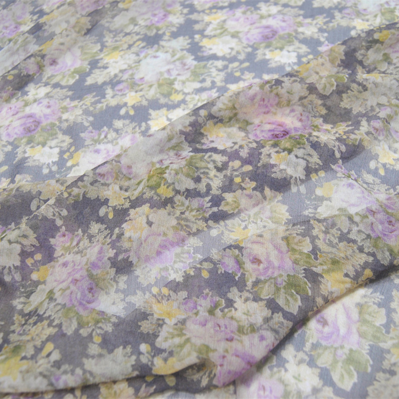 宽幅美丽花朵密集真丝顺纡纱衬衫连衣裙桑蚕丝服装布料面料