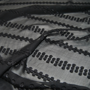 黑色横条纹波点真丝乔其纱剪花绡连衣裙旗袍桑蚕丝服装 布料面料