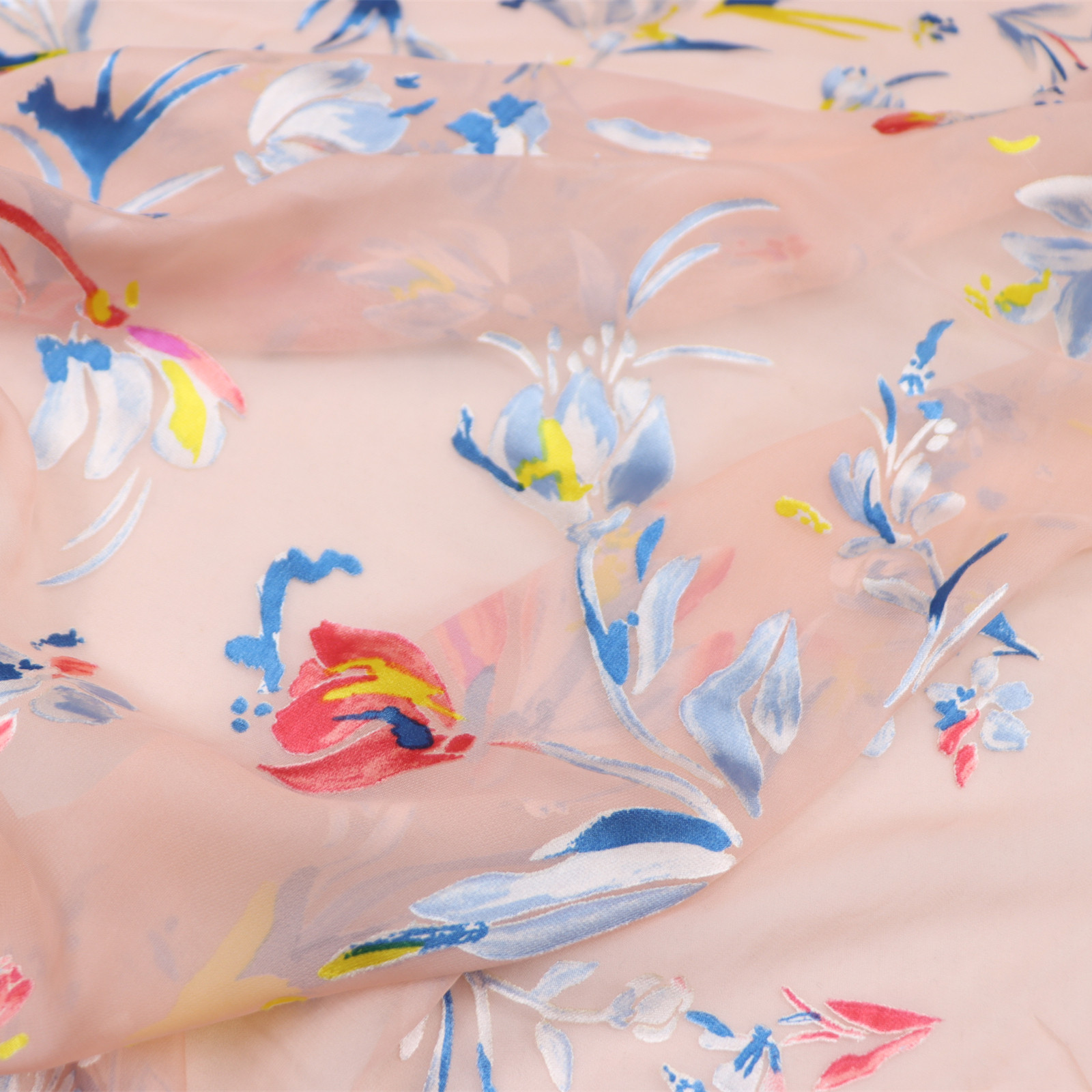 宽幅花朵真丝烂花绡旗袍汉服连衣裙衬衫桑蚕丝服装布料面料