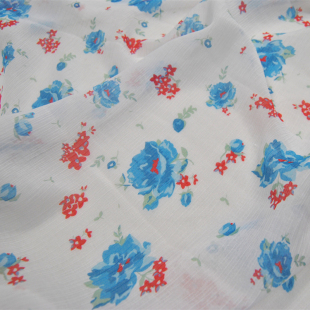 宽幅白底鲜艳花朵小花真丝顺纡丝棉连衣裙汉服桑蚕丝服装 布料面料
