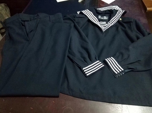 藏青色水兵服套装春秋上衣加裤子冬款加厚水手服套装
