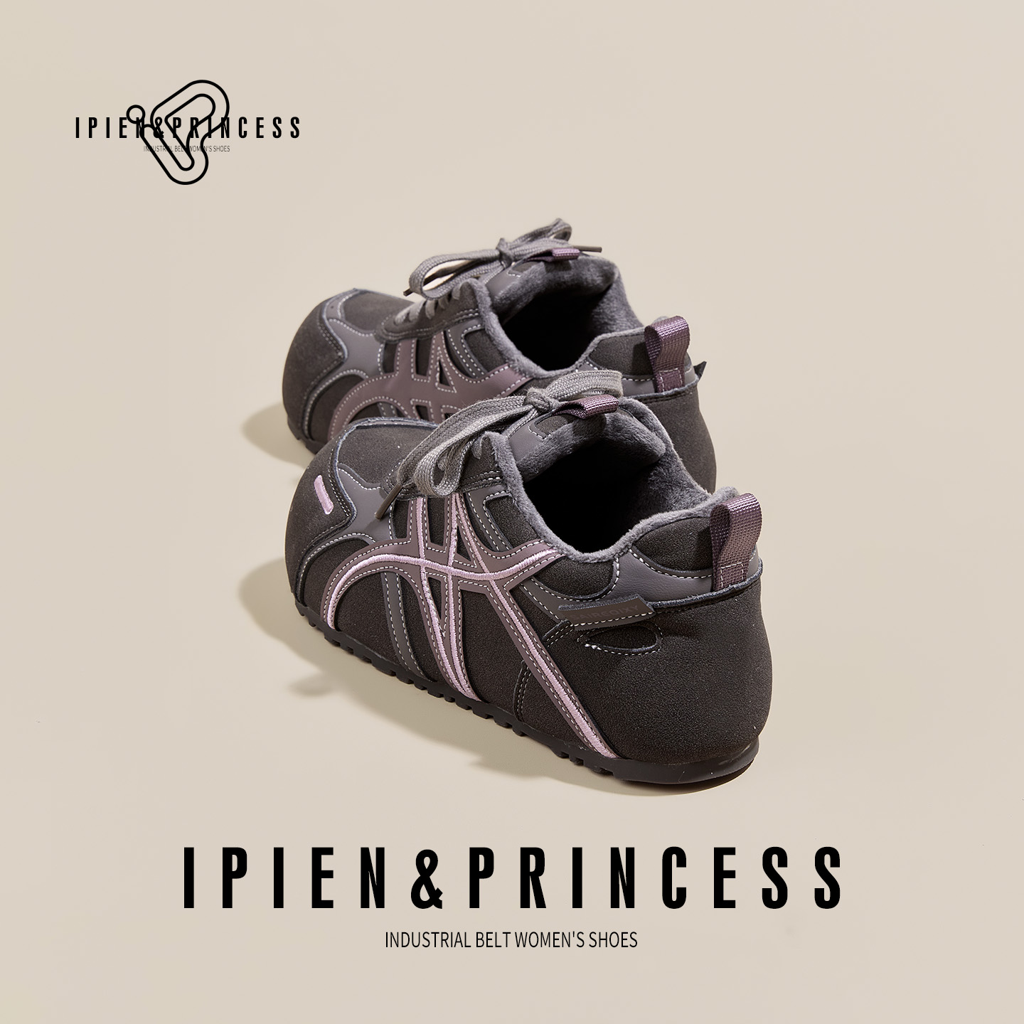 棕色复古厚底加绒保暖德训鞋女