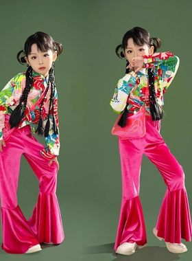 女童复古港风喇叭裤 7080年代儿童T台走秀服 机车风格演出服 110c