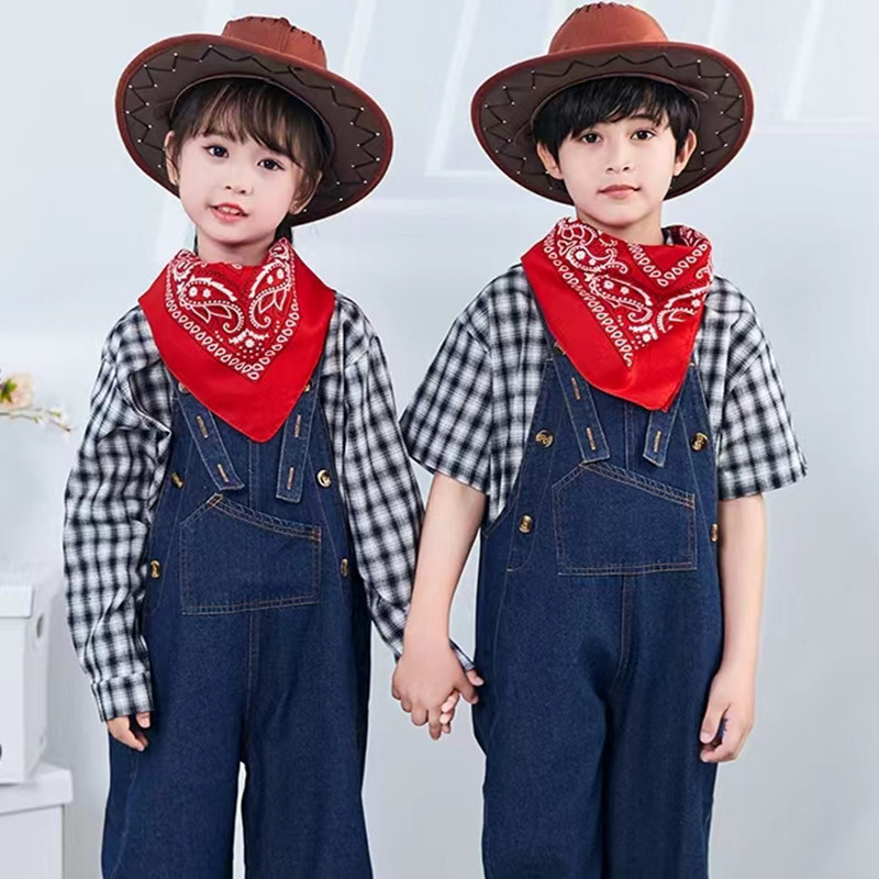 牛仔很忙儿童背带裤舞台演出服幼儿园中小学生六一节目爵士舞蹈服