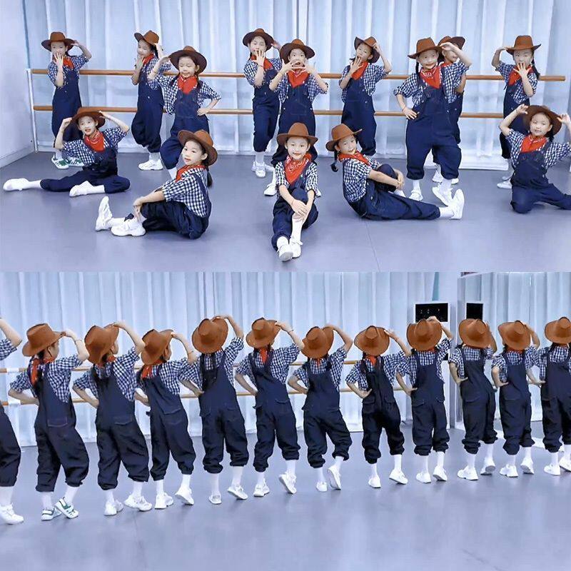 六一儿童节演出服牛仔很忙背带裤套装小学生表演服幼儿园舞蹈服女