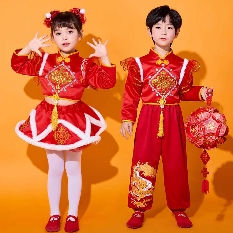 舞蹈开门红儿童风服装表演灯笼六一秧歌喜庆女中国服架子鼓演出服
