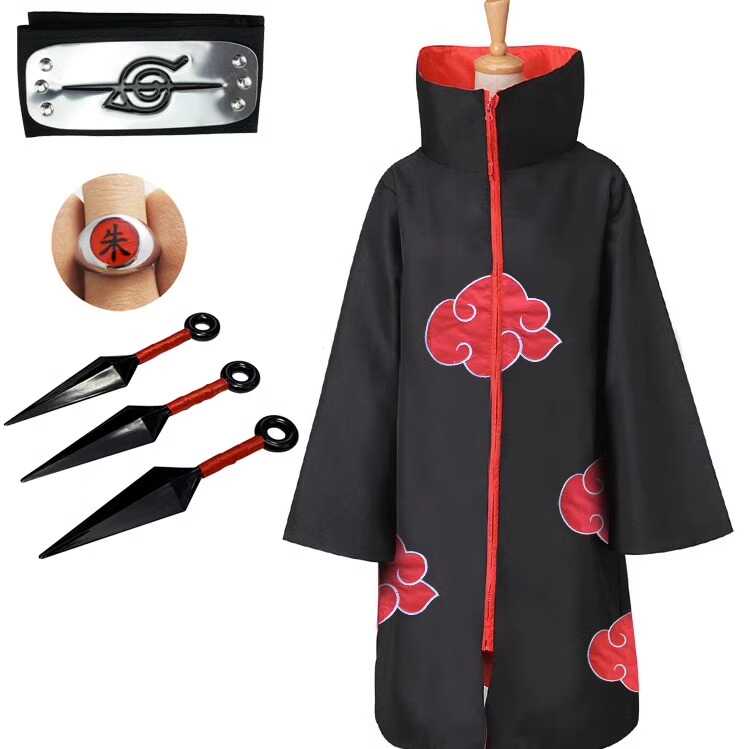 火影忍者神秘男cos服阿飞cos服晓组织披风苦无外套鞋子面具玉戒指