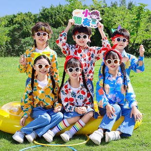 儿童啦啦队演出服港风花衬衫幼儿园舞蹈表演小学生运动会入场服装