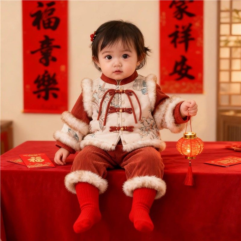 周岁拜年唐装生日抓周冬季小女孩礼服宴加厚新衣服婴儿服女宝中式