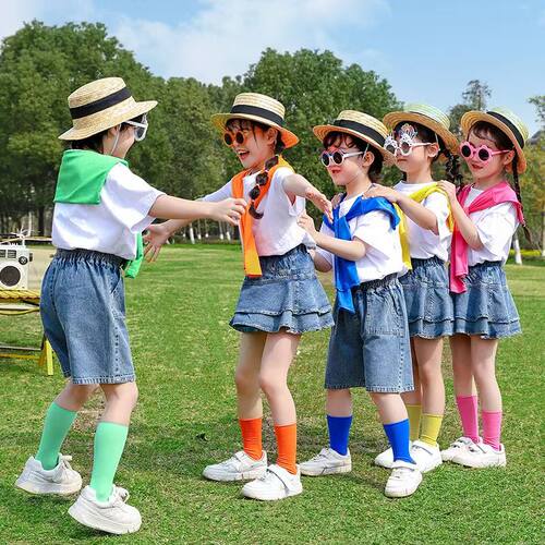 儿童小学生牛仔裙短裤六一节表演服啦啦队演出幼儿园毕业班服合唱