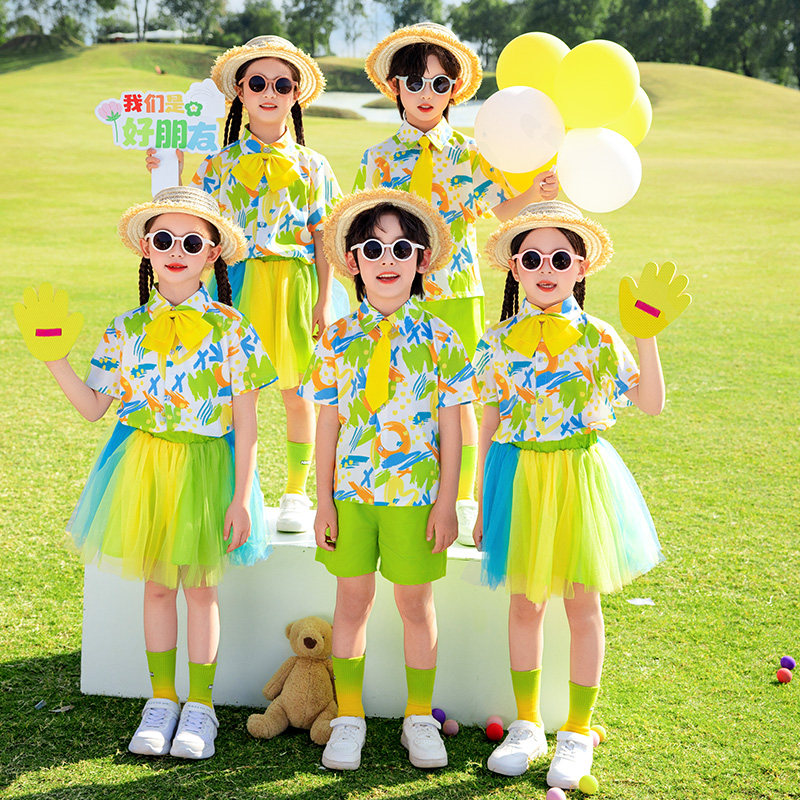 六一儿童节合唱演出服儿童蓬蓬纱裙衬衫套装小学生啦啦队表演班服