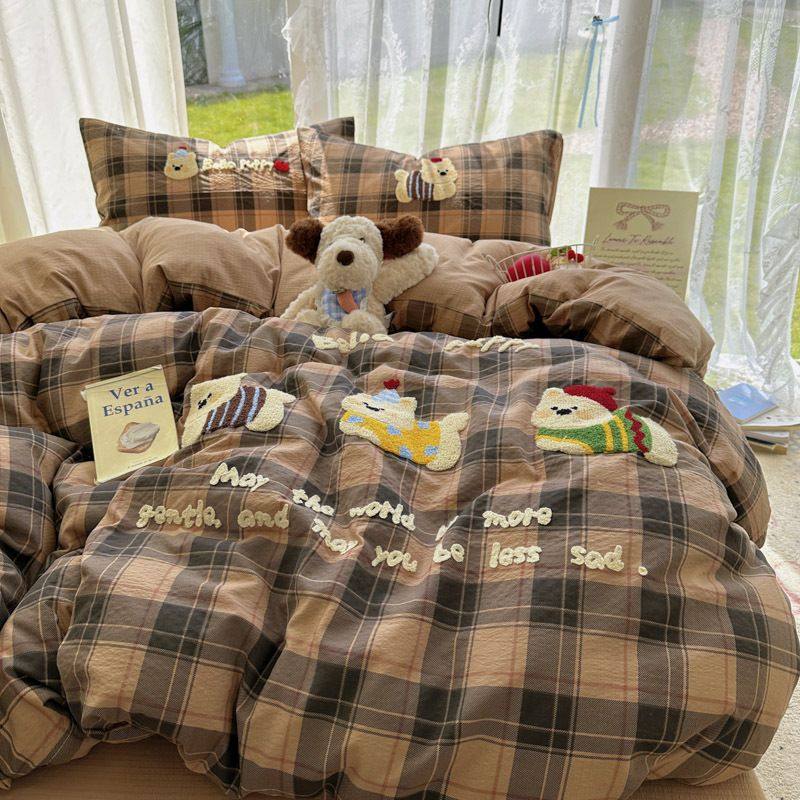 可爱卡通亲肤舒适毛巾绣学生宿舍三件套床单被套床笠款床上四件套