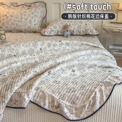 新款亲肤韩版针织棉花边床盖