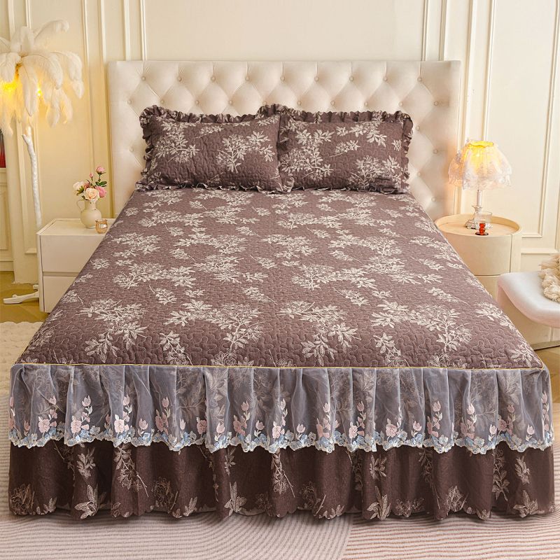 韩版夹棉床裙枕套三件套家用