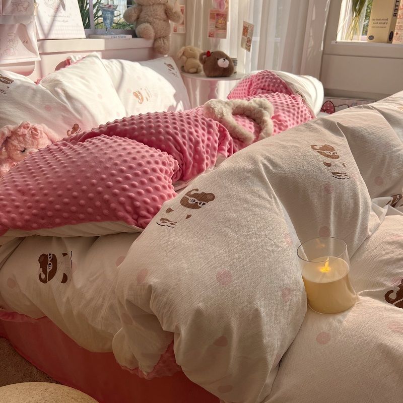 冬季加厚高克重云感纱豆豆绒单被套学生宿舍三件套床单家用四件套