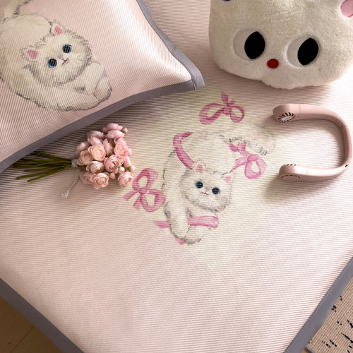 卡通波点线条ins风冰丝藤席凉席