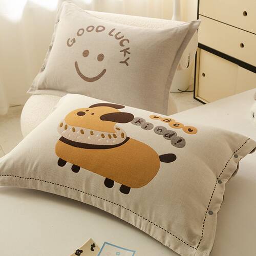 四层纯棉AB版全棉纱布提花枕套