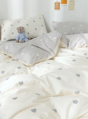 韩版白色爱心简约四件套床单被套学生宿舍女生床上用品单人三件套
