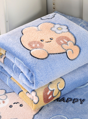 法兰绒珊瑚绒卡通印花盖毯夏季空调毯学生办公室午休小毛毯牛奶绒