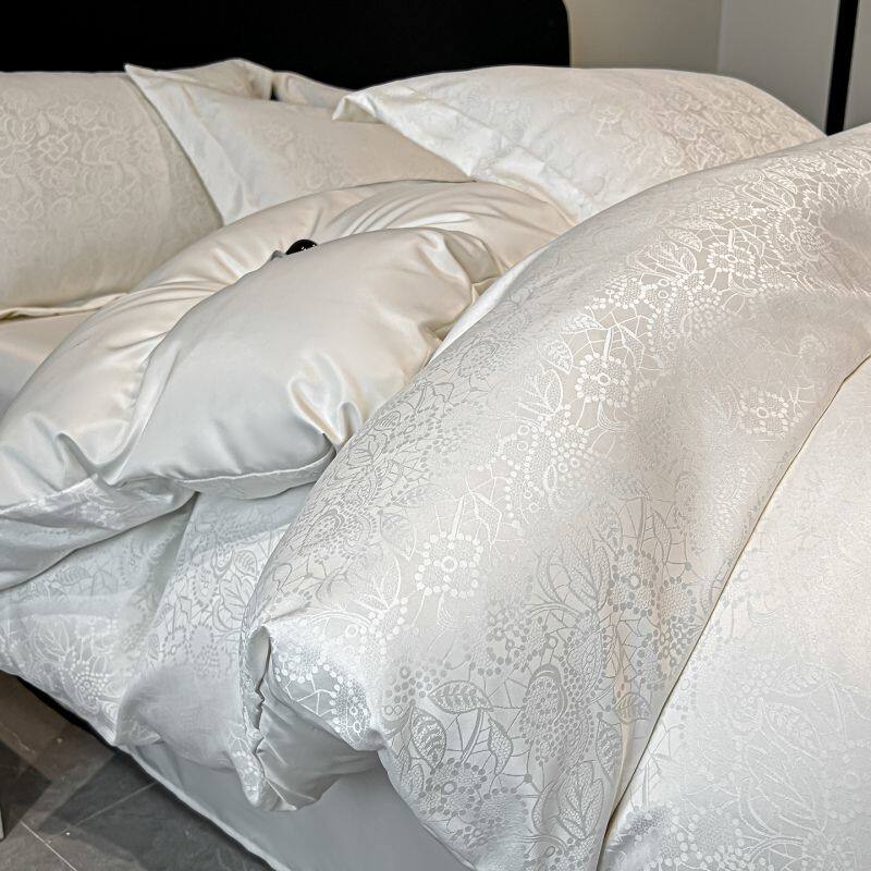春夏新款水洗真丝亮面提花四件套高级感丝滑裸睡凉感床笠款三件套