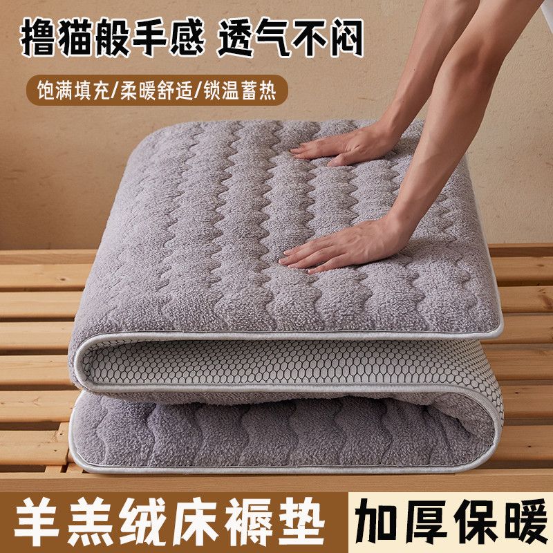 秋冬加厚羊羔绒床褥榻榻米床垫学生宿舍软垫铺底纯色保暖舒适家用