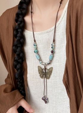 民族风陶瓷蝴蝶项链新中式