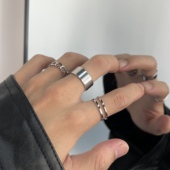 三件套 简约素圈钛钢戒指男女潮牌不掉色嘻哈食指戒冷淡风手饰品