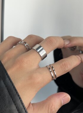 三件套！简约素圈戒指钛钢不掉色