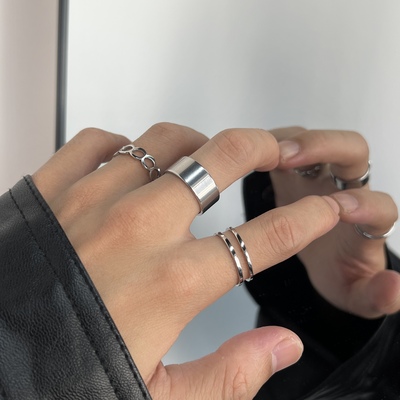 三件套！简约素圈戒指钛钢不掉色