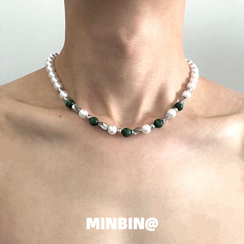 绿虎眼拼接珍珠项链高级感