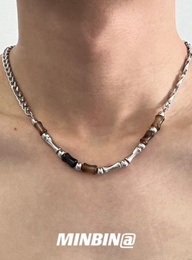 玛瑙竹节拼接链条项链