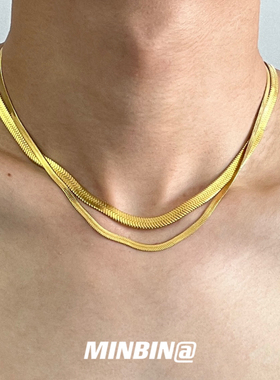 双层叠戴金色蛇骨锁骨链