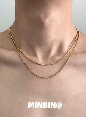 金色方蛇骨链项链素链款